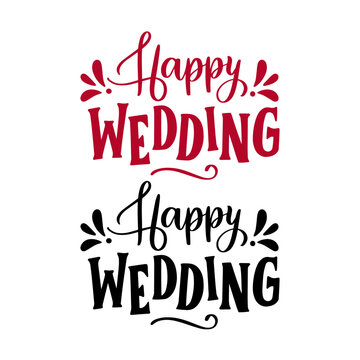 Happy Wedding Typography in Red and Black Decorative Style
