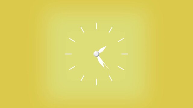 Minimalist clock animation on yellow background. Minimalist clock time display indicator. Minimalist clock technology graphic on black background.