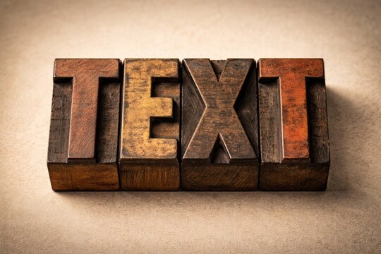 Text created with isolated wooden letterpress type blocks on plain background