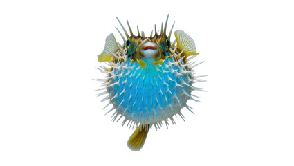 Spiky blue pufferfish with yellow fins, isolated on transparent background © Vasilis