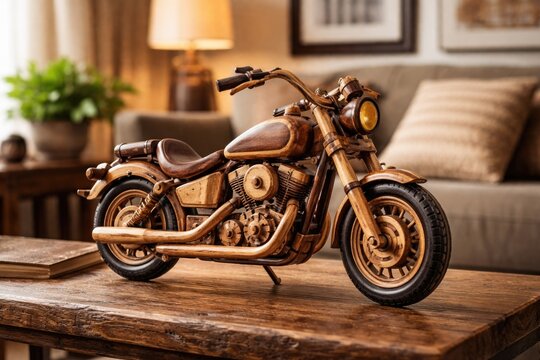 Small wooden motorcycle model as unique home decoration piece