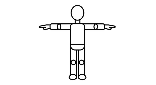Simple stick figure in T-pose for animation and design projects