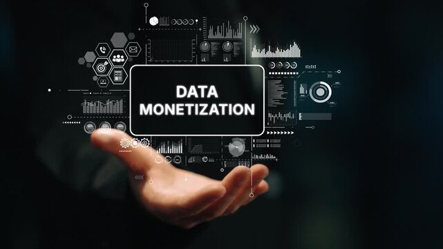 Modern Business Concept of Data Monetization with Technology Graphics in Professional Environment. Asymptotic smart data analytic.