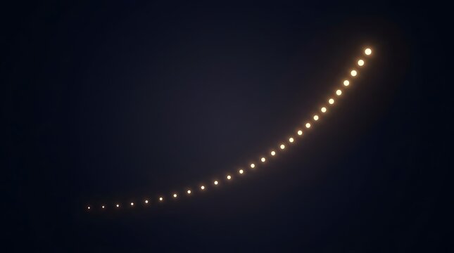 A glowing golden arc of circular points arranged in an upward trajectory representing exponential growth and modern digital success trends