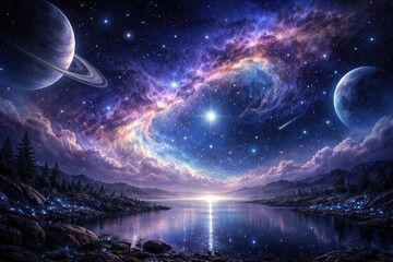 Fototapeta premium Tranquil Cosmic Landscape Showing Interstellar Peace