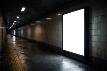 Fototapeta premium Tunnel scene with rectangular advertising lightbox mock up and empty space