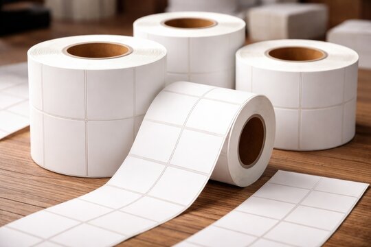 Thermal transfer compatible blank white labels on adhesive rolls with separated sections