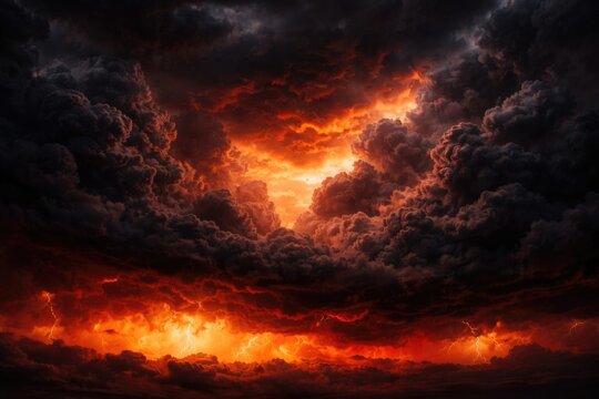 Ominous dense cloudscape with fiery horizon resembling apocalypse