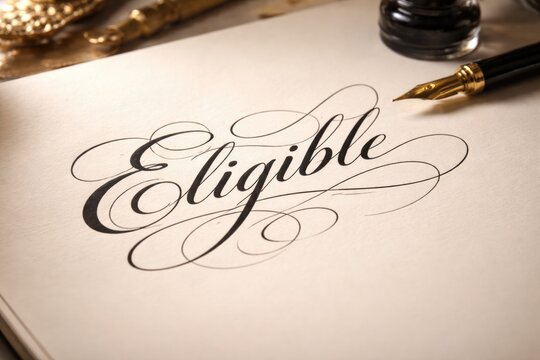 Script style writing of Eligible on a blank page