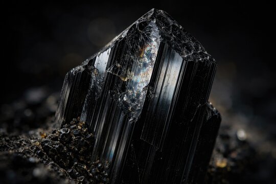 Macro image showcasing black tourmaline crystal with subtle internal marks