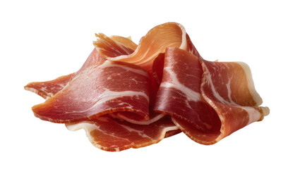 Fototapeta premium Thinly sliced cured ham with marbled fat, isolated on transparent background