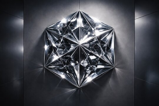 Shiny geometric chrome figure with infinite edges displayed on a sleek minimalistic wall design