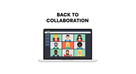 Fototapeta premium Laptop screen showing diverse team in virtual video conference meeting.