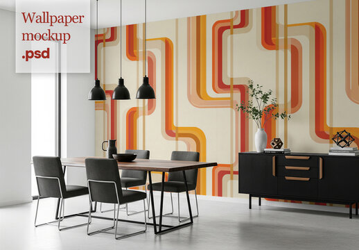 Dining room wall, wallpaper mockup