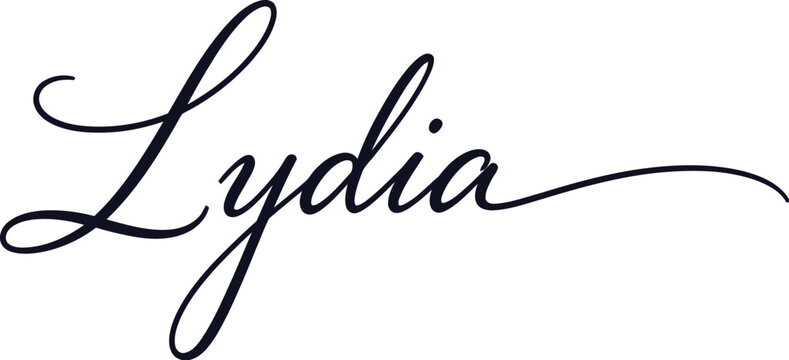 elegant handwritten calligraphy name lydia on white background minimalist design