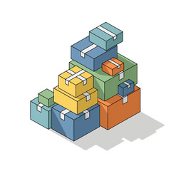 Naklejka premium Stack of Colorful Cardboard Boxes, Isometric View, Shipping and Delivery Concept