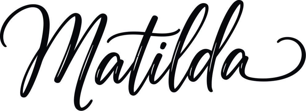 elegant handwritten matilda name in black calligraphy on white background