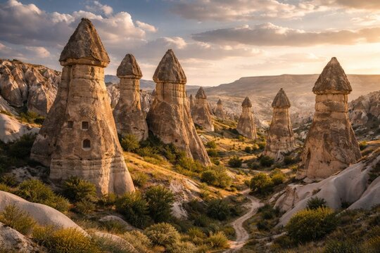 Historic area showcasing tall tufa rock towers like fairy chimney shapes