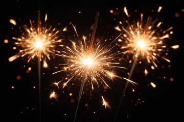 Naklejka premium Sparklers emitting bright light on a black canvas