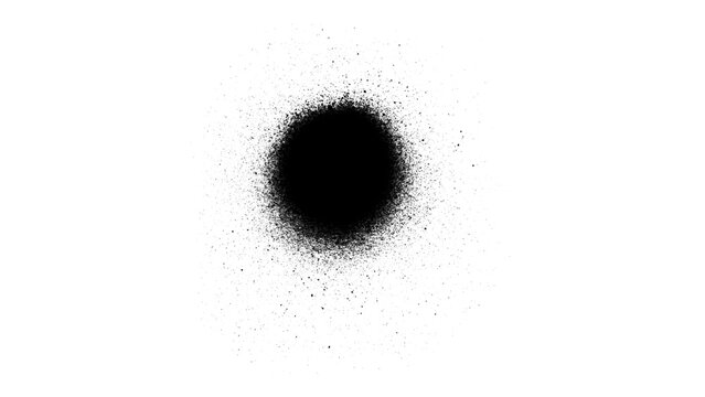 Black spray paint splatter PNG with soft airbrush edges on transparent background. Realistic aerosol mist circle with grainy particles and diffuse overspray, perfect for graffiti effects, grunge.