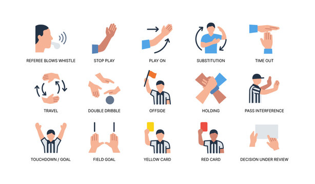 Referee signals displayed as game call icons on white background