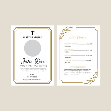 Elegant Gold Border Funeral Program and Order of Service Template