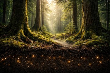 Obraz premium Long term ecosystem support through forest trees aiding carbon storage and soil strength