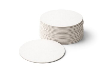 Obraz premium White backdrop featuring stacked blank beer coasters with space for custom design