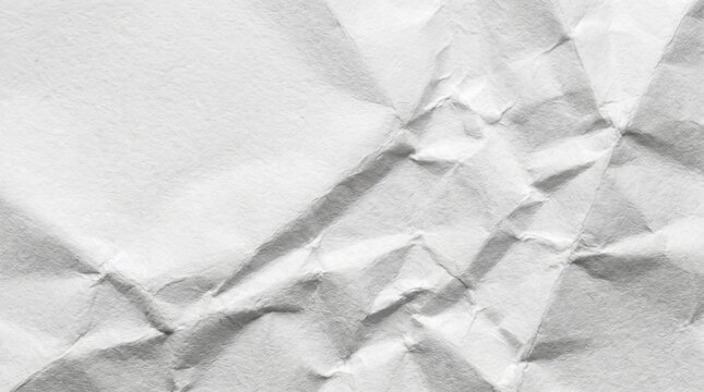 High resolution crumpled white paper texture with wrinkles and shadows. Minimal grunge background for posters, flyers, packaging mockups, stationery, and design overlays.