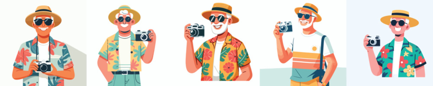half body vector happy grandpa holding camera in summer costume