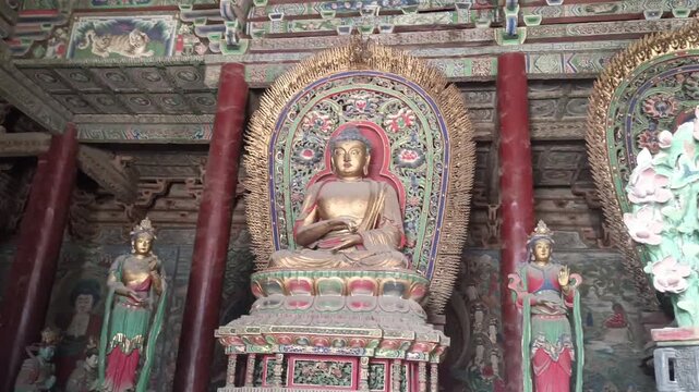 Golden Buddha Statues Inside Huayan Temple, Datong China