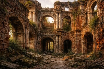 Fototapeta premium Ruined palace brick wall showcasing centuries old construction mastery