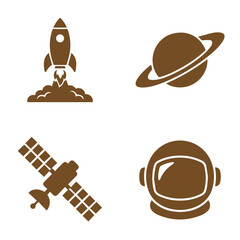 Space exploration icons: rocket launch saturn satellite astronaut helmet © anarul