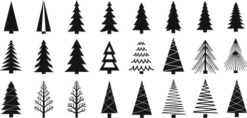 Obraz premium Various stylized christmas trees icon set Vector