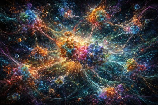 Surreal vivid painting highlighting the intricate network within a proteome