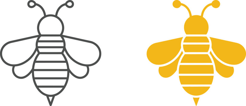 Set of stylized bee line art graphics, featuring both outlined and solid silhouette versions.&nbsp;