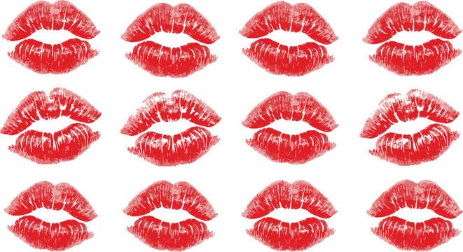 Close up of glossy red lipstick kiss marks Vector