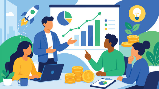 Startup Funding and Investment Business Team Flat Vector Illustration