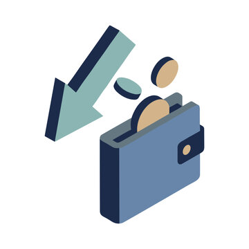 Wallet deposit and cash income isometric icon vector illustration