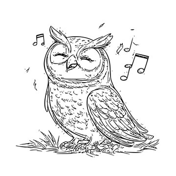 Dramatic Black and White Owl Portrait under Spotlight in Dark Night owl on a branc