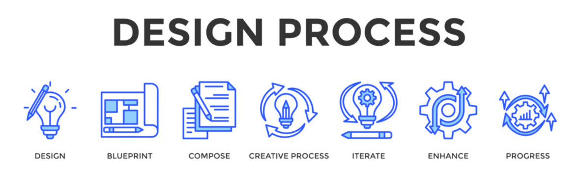 Design Process  Banner Web  Icon Set Collection Pack Vector Illustration Concept Containing Design, Blueprint, Compose, Creative Process, Iterate, Enhance, Progress