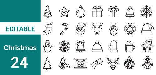 Fototapeta premium Christmas line icon collection. 