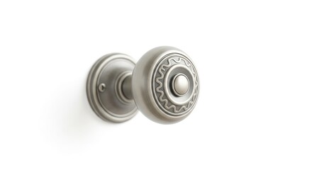 Obraz premium Antique Silver Door Knob on White Wall, Isolated Close Up.