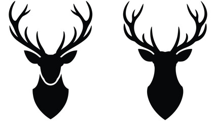 Fototapeta premium set of two silhouettes of deer heads with antlers