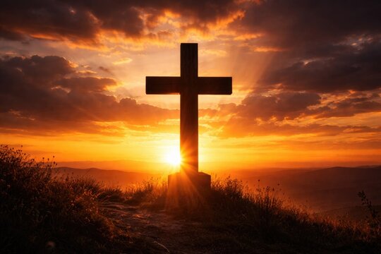 Sunset glow highlighting the sacred silhouette of a holy cross