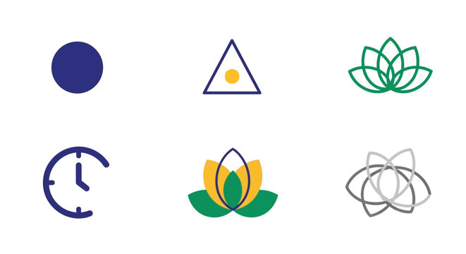 Abstract Geometric Icons: Circle, Triangle, Lotus Flower, Clock, Abstract Shape