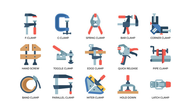 Workshop clamp icons arranged in grid on white background
