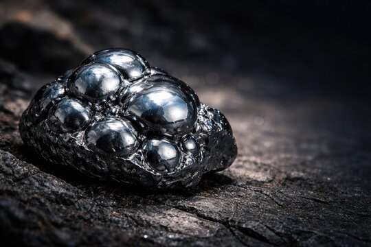 Shiny hematite rock with copy space for text placement