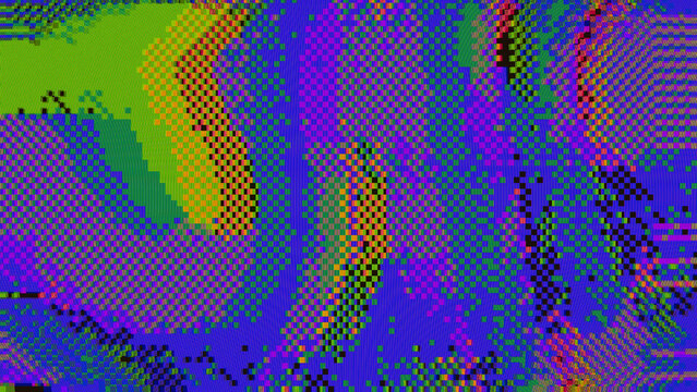 8bit Pixel Texture with Neon Purple Glitch and Scanline Artifacts