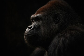 Obraz premium Side profile of a lowland gorilla on a deep dark setting